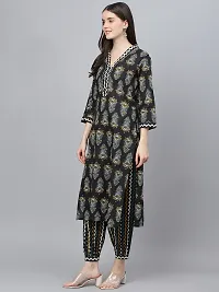 Reliable Black Cotton Straight Kurta Hem Cuffed Pant Set For Women-thumb1