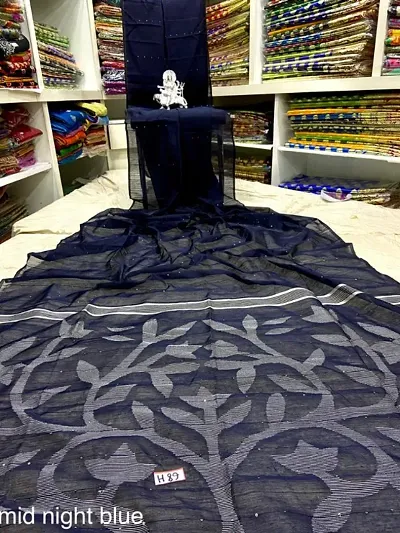 Handloom Cotton Silk Woven Design Sarees with Blouse Piece