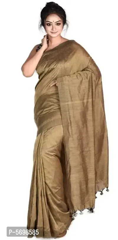 Handloom Khadi Cotton Solid Saree with Blouse Piece-thumb0