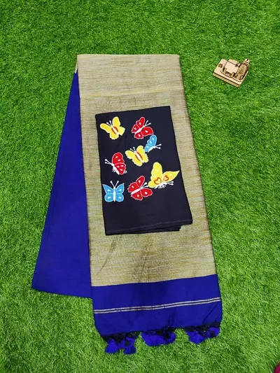 Pure Cotton Handloom Ghicha Pallu Sarees with Running Blouse Piece and Extra Handpainted Blouse Piece
