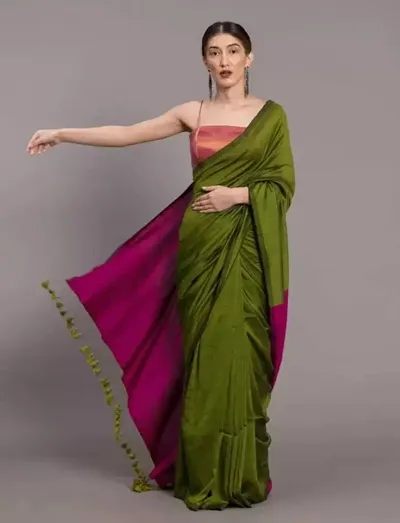 Ritisha Saree Women's Handloom Cotton Silk Saree with Unstitched Blouse Piece