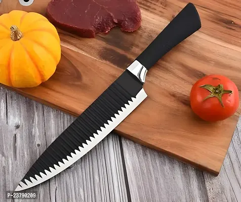 SharpX 1 Pc Stainless Steel Knife Best Selling Stainless Steel Black Kitchen Knife Chef Knives carbon Coating Sharp Waved Embossing Blade With Soft Handle Professional Cutlery Knifes For Kitchen