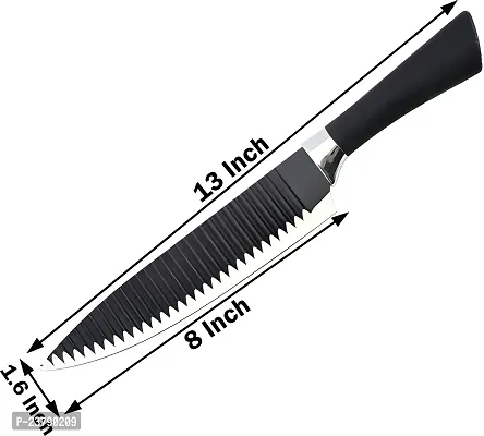 SharpX 1 Pc Stainless Steel Knife Best Selling Stainless Steel Black Kitchen Knife Chef Knives carbon Coating Sharp Waved Embossing Blade With Soft Handle Professional Cutlery Knifes For Kitchen-thumb3