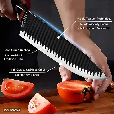 SharpX 1 Pc Stainless Steel Knife Best Selling Stainless Steel Black Kitchen Knife Chef Knives carbon Coating Sharp Waved Embossing Blade With Soft Handle Professional Cutlery Knifes For Kitchen-thumb4