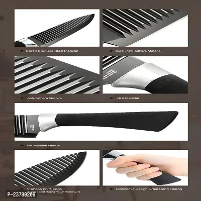 SharpX 1 Pc Stainless Steel Knife Best Selling Stainless Steel Black Kitchen Knife Chef Knives carbon Coating Sharp Waved Embossing Blade With Soft Handle Professional Cutlery Knifes For Kitchen-thumb5