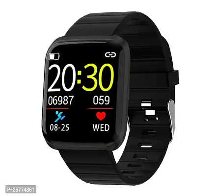 ID 116 /Full Touch Screen /Bluetooth Smartwatch with Body Temperature, Blood Pressure, Heart Rate  with All 3G/4G/5G Android  iOS Smartphones for Men  Women (Black)-thumb0