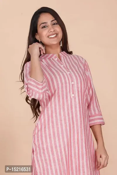 Pink Cotton Self Pattern Kurtas For Women-thumb4