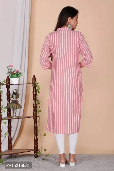 Pink Cotton Self Pattern Kurtas For Women-thumb3