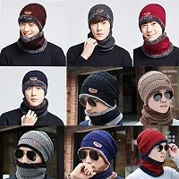 HEMSKAR Winter Knit Beanie Woolen Cap Hat  Neck Warmer Scarf Set for Men  Women (RED)-thumb4