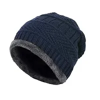 HEMSKAR Winter Knit Beanie Woolen Cap Hat  Neck Warmer Scarf Set for Men  Women (BLUE)-thumb1