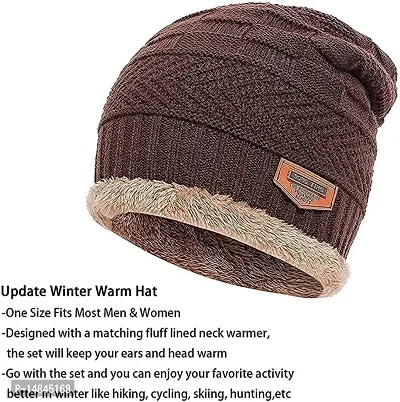 HEMSKAR Winter Knit Beanie Woolen Cap Hat  Neck Warmer Scarf Set for Men  Women (BROWN)-thumb3