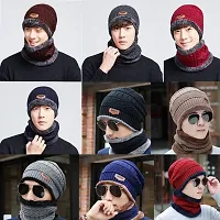 HEMSKAR Winter Knit Beanie Woolen Cap Hat  Neck Warmer Scarf Set for Men  Women (GREY)-thumb2