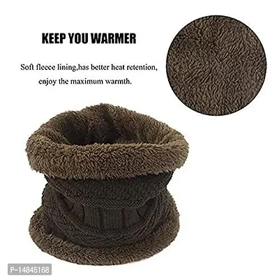 HEMSKAR Winter Knit Beanie Woolen Cap Hat  Neck Warmer Scarf Set for Men  Women (BROWN)-thumb5