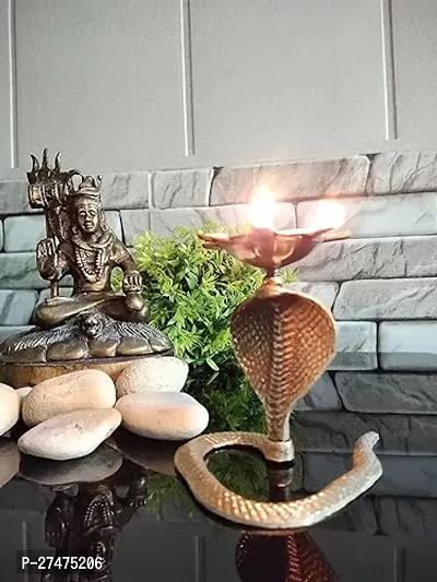 blissful decor Brass Snake of Shiva with Oil Diya Premium Quality Cobra Unique Brass Oil Lamps for Diwali Decoration Designer Worship Diya Precious Gifts Decorative Height - 11CM (Gold) (Small)