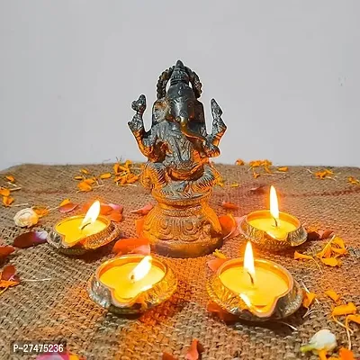 blissful decor Presents Brass Diwali Kuber Deepak Diya Oil Lamp for Home Decoration, Diwali, Jyot Diya , Deepak, Home Decorative Oil Lamp Puja (Pack of 4)