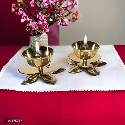 blissful decor Presents Akhand Kamal Diya,Brass Diya for Puja Temaple Decoration, Lotus Shape Oil Lamp Home Mandir Pooja Articles Decor Gifts Diya Pack of -2-thumb0