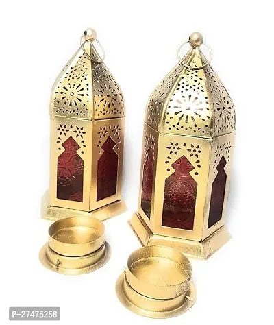 Blissful Decor Moroccan Lantern Lamp Tealight Candle Holder Moroccan Lamp Lantern Candle Holder Tealight Holder Christmas Decoration (Pack of 2, Golden)