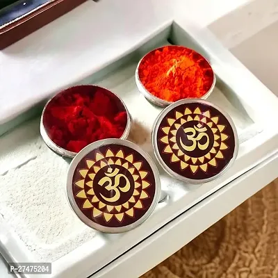 Blissful Decor presents Brass Handcrafted Om Sindoor Dibbi , Kumkum Box , Sindur Dani , Decoration Box For Gift  Fancy Box Round, gold colur,Pack of -2