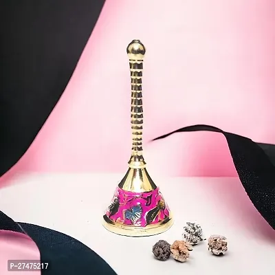 blissful decor Presents Pure Brass Peacock Design Pooja Prayer Bell Ghanti for Home and Temple Use for Festival Brass Bell Size- 4 inch (Religious Gift Item) - (Pack of 1) (Pink)