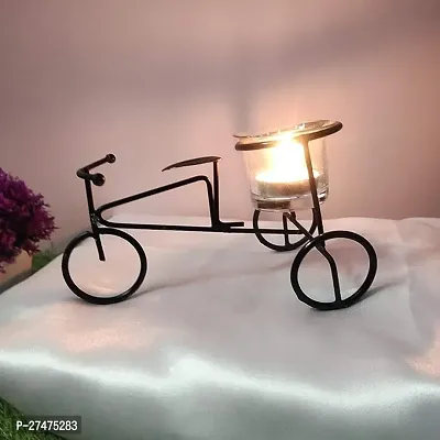 Blissful Decor Set of 2 Handicrafts Metal Home Decor Cycle Tricycle Rikshaw with Votive Glass Holder, Small Candle Holder Home Christmas Theme Party Decoration (Clear)