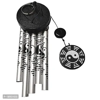 Ripe India? Feng Shui Yin Yang Vastu Five Pipe Wind Chime for Balcony Window and Yin Yang Wind Chime 5 Pipe Silver Color { Positive} Energy 45 cm