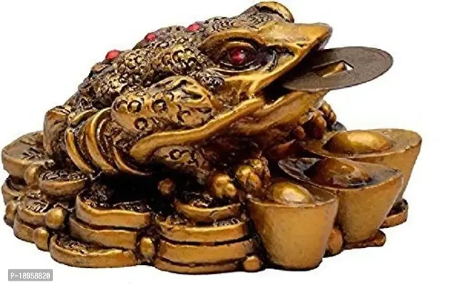 RIPE INDIA ? Feng Shui Legged Toad Frog Hold 2 Ignots On A Pile of Wealth Luck On Bed Showpiece (Gold, Standard)-thumb0