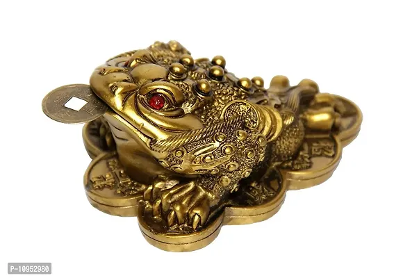 RIPE INDIA Vastu/Feng Shui/Three Legged Frogg with Coin for Wealth and Happiness (Gold, Standard).