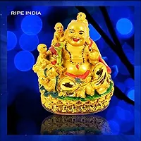 RIPE INDIA ? Polyresin Laughing Buddha with Children for Health Wealth and Happiness Showpiece (Golden, Standard)-thumb2