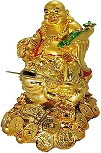 RIPE INDIA Porcelain Feng Shui Laughing Buddha (Gold, Standard)-thumb1