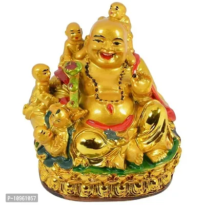 RIPE INDIA ? Polyresin Laughing Buddha with Children for Health Wealth and Happiness Showpiece (Golden, Standard)-thumb0