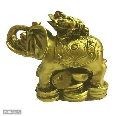 RIPE INDIA ? Porcelain Feng Shui Frog On Elephant Showpiece (Brass, Standard)