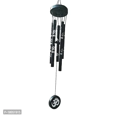 Ripe India? Feng Shui Om Vastu Five Pipe Wind Chime for Balcony Window and Om Wind Chime Positive Energy 5 Pipe 45 cm Black Color-thumb3