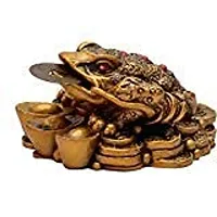 RIPE INDIA ? Feng Shui Legged Toad Frog Hold 2 Ignots On A Pile of Wealth Luck On Bed Showpiece (Gold, Standard)-thumb1