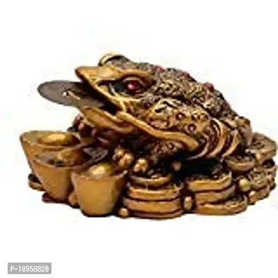 RIPE INDIA ? Feng Shui Legged Toad Frog Hold 2 Ignots On A Pile of Wealth Luck On Bed Showpiece (Gold, Standard)-thumb2