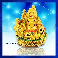 RIPE INDIA ? Polyresin Laughing Buddha with Children for Health Wealth and Happiness Showpiece (Golden, Standard)-thumb1