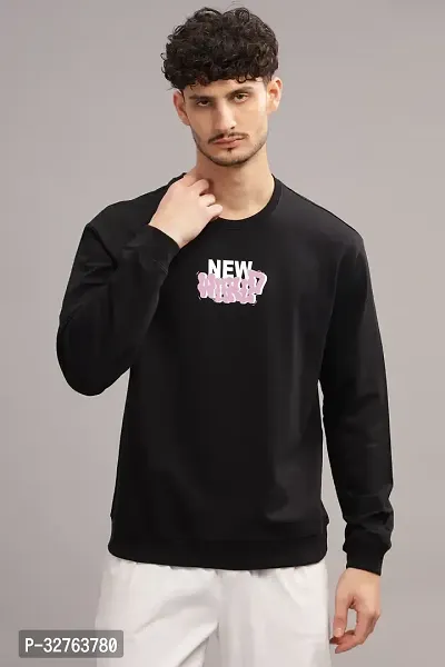 Elegant Black Cotton Printed Long Sleeves Sweatshirts For Men-thumb0