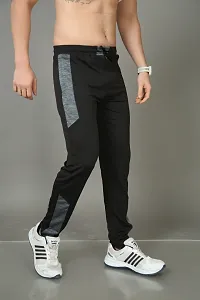 Stylish Black Fleece Self Pattern Regular Track Pants For Men-thumb1