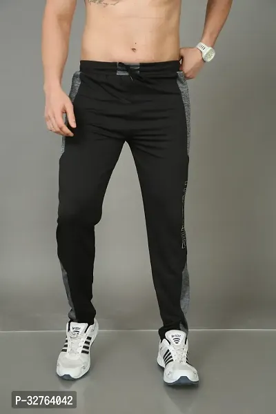 Stylish Black Fleece Self Pattern Regular Track Pants For Men-thumb0