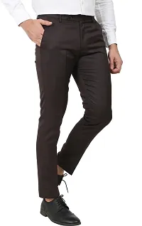 Stylish Coffee Polyester Blend Solid Easy Wash Trousers For Men-thumb3