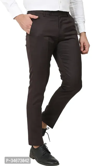 Stylish Coffee Polyester Blend Solid Easy Wash Trousers For Men-thumb4