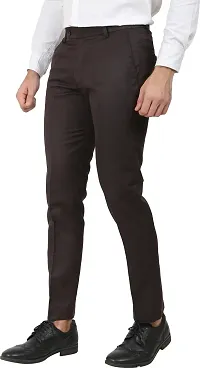 Stylish Coffee Polyester Blend Solid Easy Wash Trousers For Men-thumb4