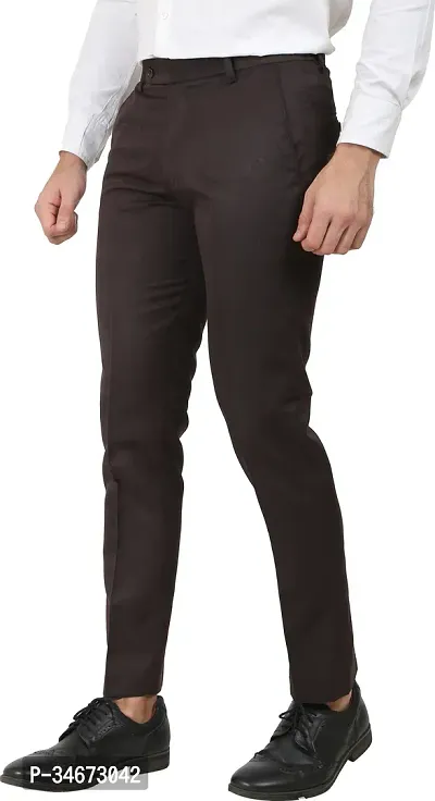 Stylish Coffee Polyester Blend Solid Easy Wash Trousers For Men-thumb5