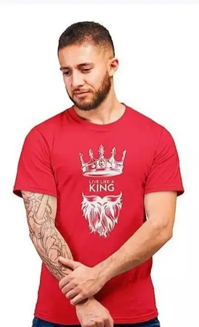 THE ELEGANT FASHION 100% Cotton Half Sleeves Round Neck King Printed T-Shirt for Men?