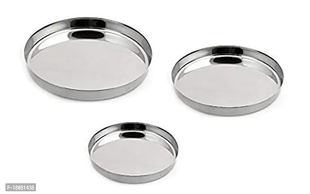 Stainless Steel Dinner Plate Dinner Thali SmallMedium  Big Size Set of 3-thumb0