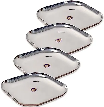 Stainless Steel Dinner Plate Set 4 pieces 28 cm dia Straight Deep Wall Design