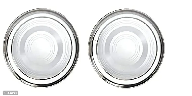 Stainless Steel Dinner Plate  2 Pcs  Silver-thumb0