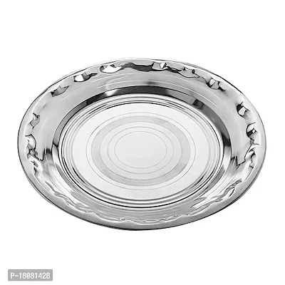 Pack of 1 Plain Stainless Steel Dinner Plate Thali with Silver Touch 25 cm 115 Gram-thumb0