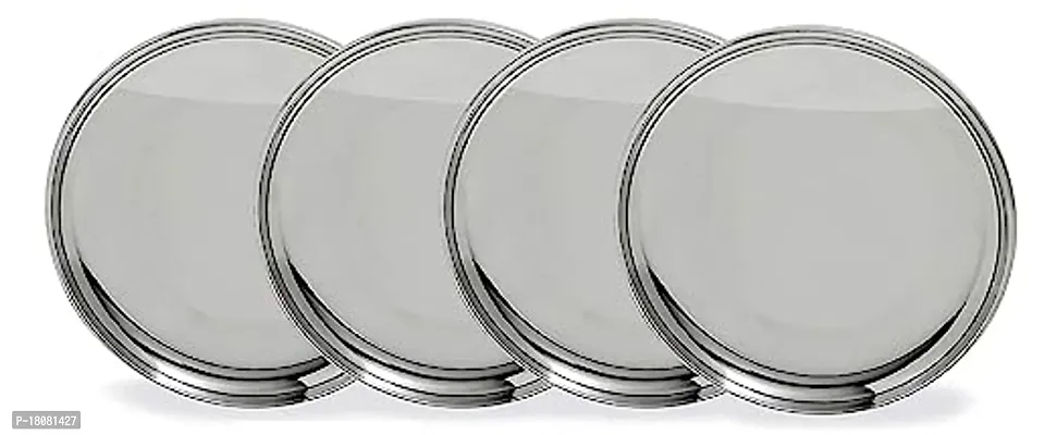 Stainless Steel Dinner Plates Pieces NonBreakable Safe Kitchen Steel Thali Round Lunch Plate Set for Home Dinning Set PACK OF 4-thumb0