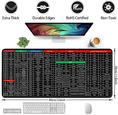 Anti-Slip Keyboard Pad with Office Excel Software Shortcuts Key Patterns, Clear Extended Large Cheat Sheet Mouse Pad, Large Rubber Base Mice Smooth Cloth Desk Mat, Large Gaming Mouse Pad(80x30cm)-thumb0