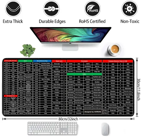 Anti-Slip Keyboard Pad with Office Excel Software Shortcuts Key Patterns, Clear Extended Large Cheat Sheet Mouse Pad, Large Rubber Base Mice Smooth Cloth Desk Mat, Large Gaming Mouse Pad(80x30cm)